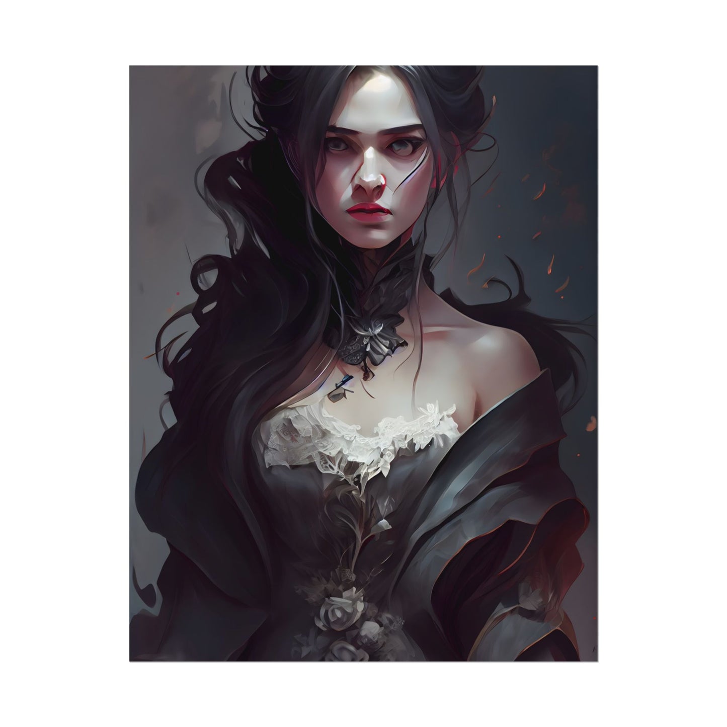 Black Haired Female Portrait: Elegant Outdoor Beauty - Poster