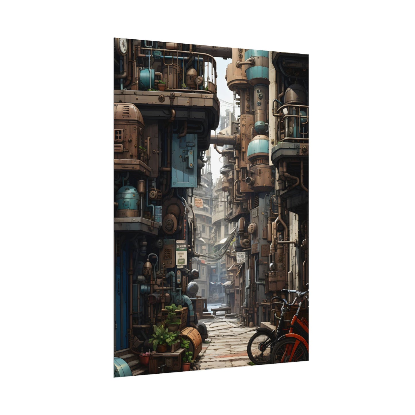 Steampunk Urban Decay: Post-Apocalyptic Cityscape at Dusk - Poster