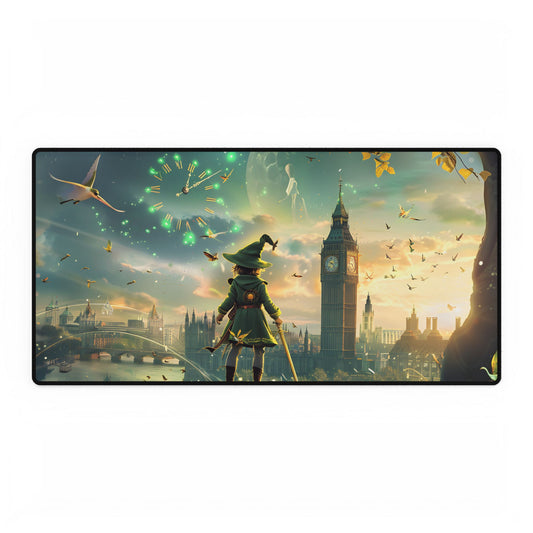 Whimsical Boy: Green Tunic Outdoor Art - Desk Mat
