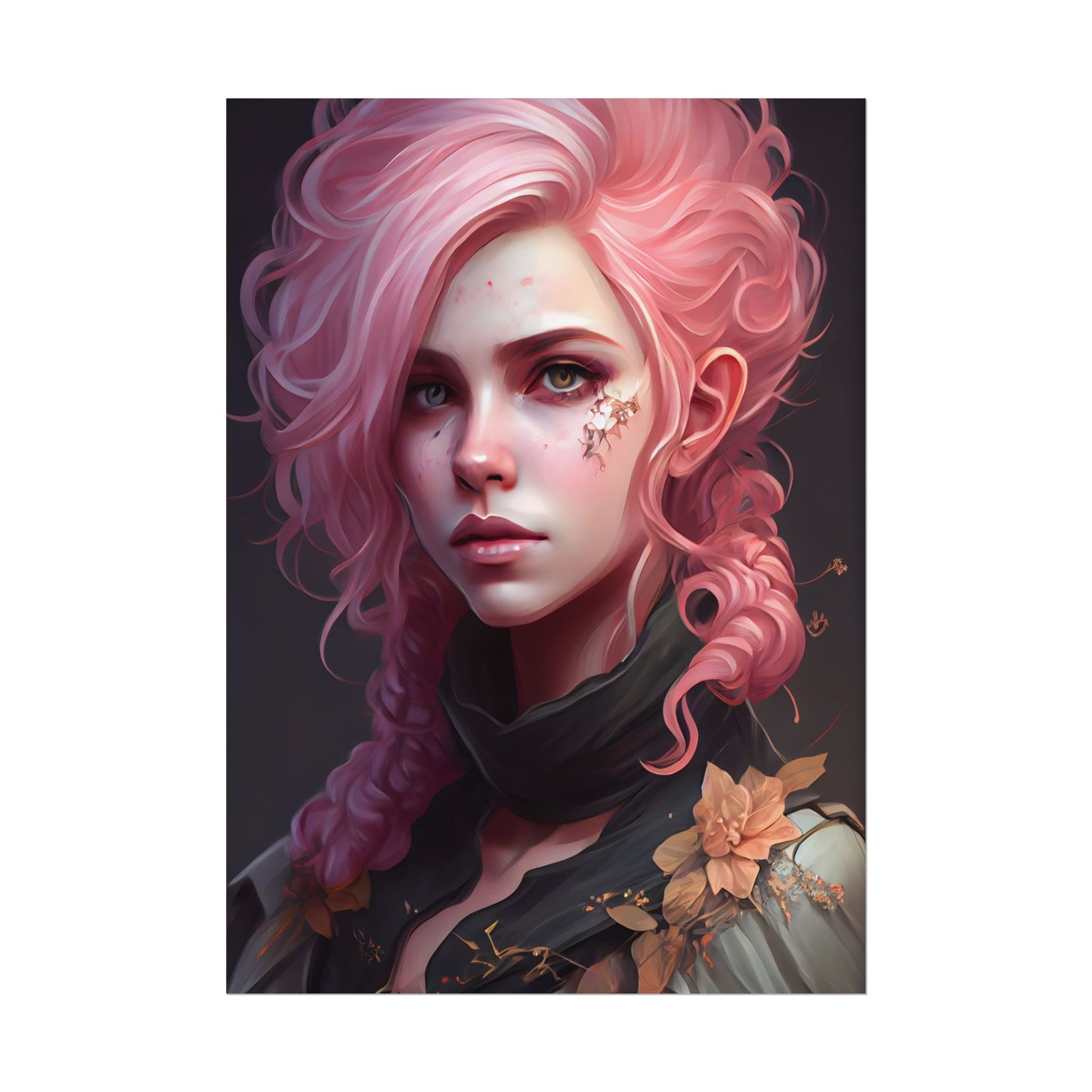 Astonishing Female Portrait: Vibrant Pink Hair in Dark Elegance - Poster