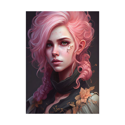 Astonishing Female Portrait: Vibrant Pink Hair in Dark Elegance - Poster