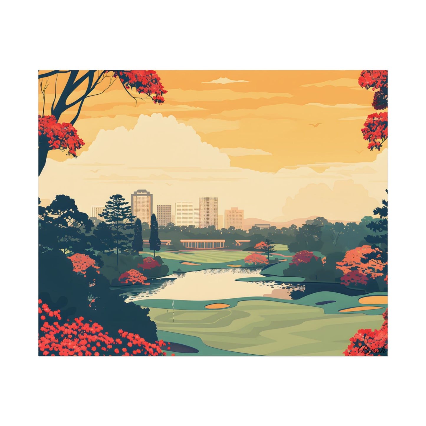 Retro-Style Augusta Georgia Golf Course: Vibrant Illustration Art - Poster