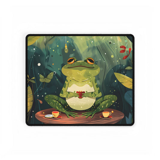 Whimsical Frog on Water: Playful Lily Pad Illustration - Desk Mat