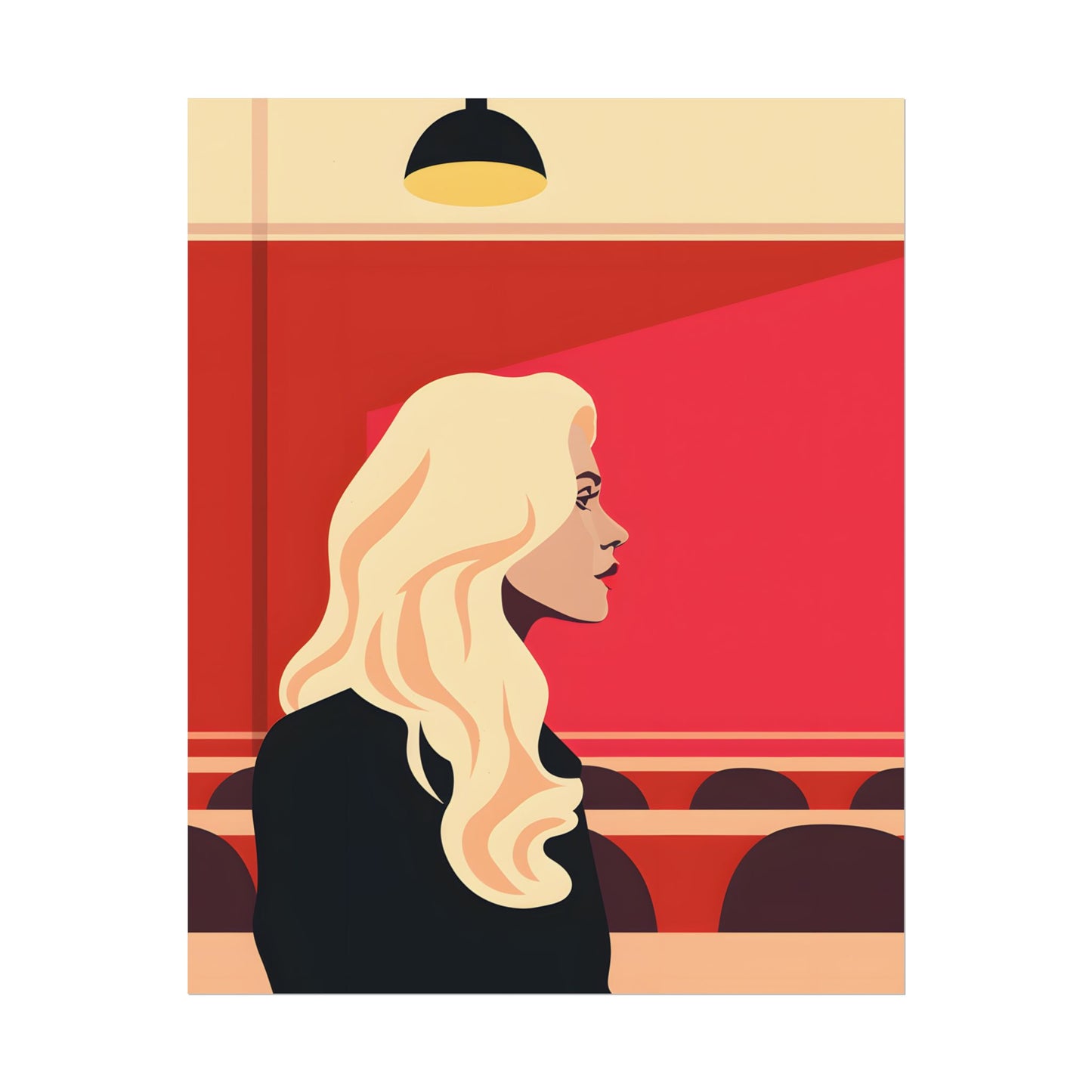 Minimalist Blonde Woman in Black Dress: Modern Art Poster - Poster