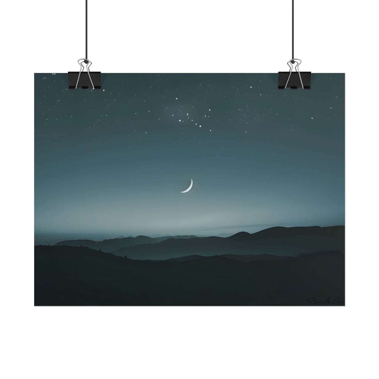 Minimalist Night Scene: Blue-Gray Sky Digital Art - Poster