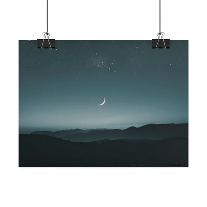 Minimalist Night Scene: Blue-Gray Sky Digital Art - Poster