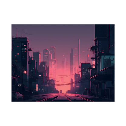 Cyberpunk Nighttime Cityscape: Melancholic Mood - Poster