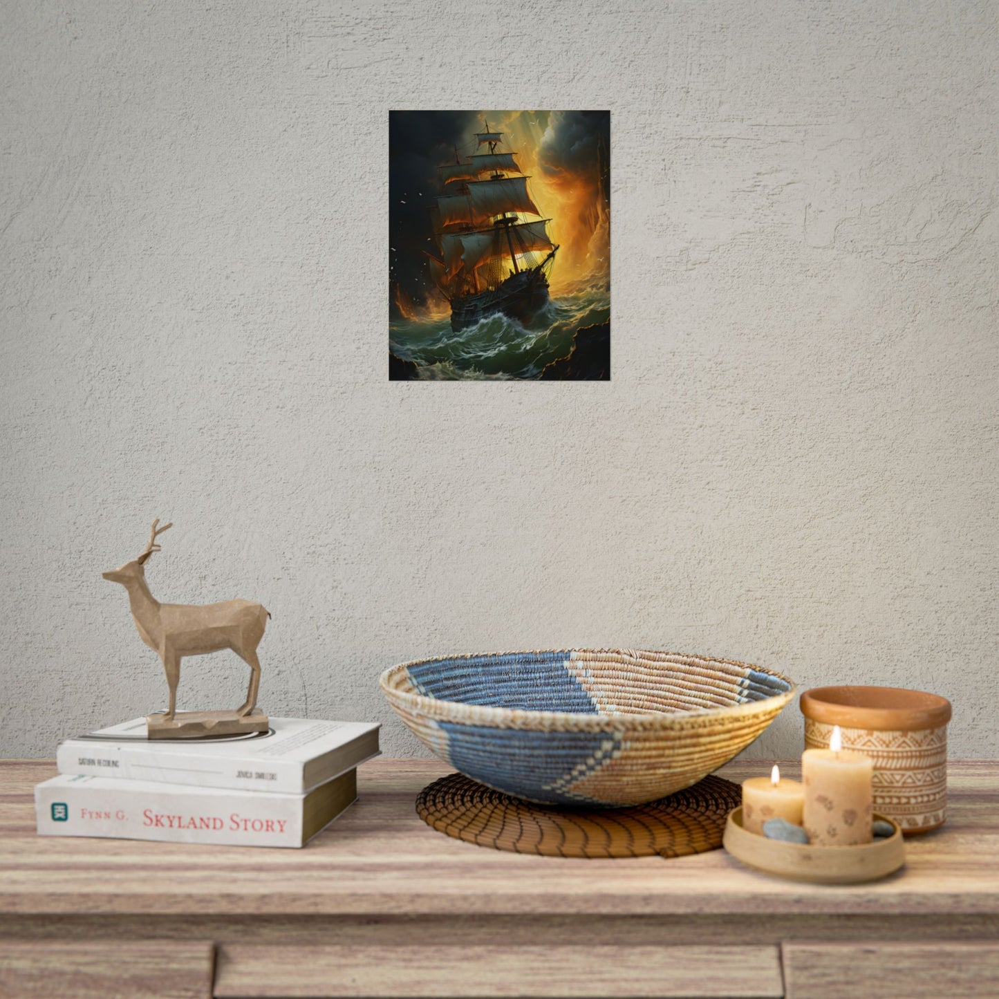 Mostly Green Seascape: Magnificent Oil Painting of a Ship - Poster