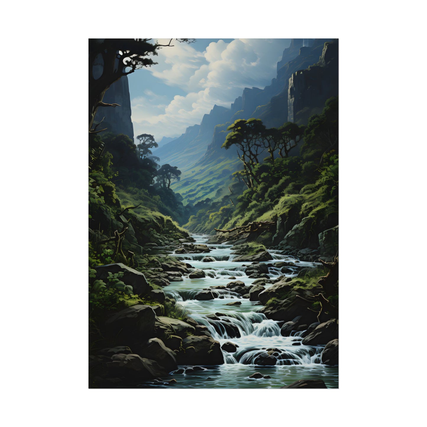 Breathtaking Blue Waterfall: Oil Painting Masterpiece - Poster