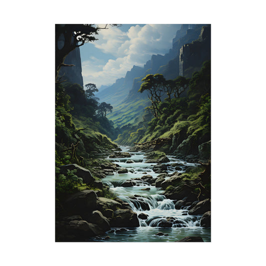Breathtaking Blue Waterfall: Oil Painting Masterpiece - Poster