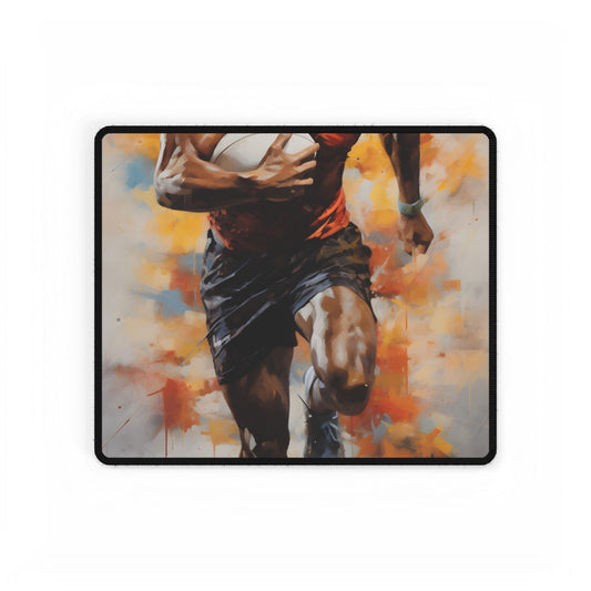 Driven Outdoor Portrait: Passionate Athlete Artwork - Desk Mat