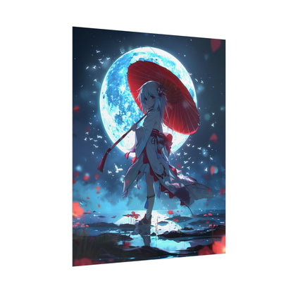 Cute Anime Girl with Umbrella: Rainy Day Art - Poster