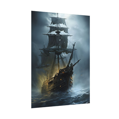 Ghostly Pirate Voyage: Historic Sea Travel Digital Art - Poster