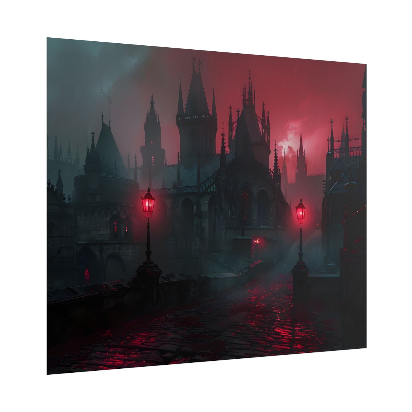 Dark Gothic Cityscape: Misty Twilight Artwork - Poster