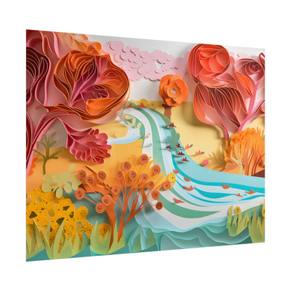 Magical Beach Landscape: Serene Paper Quilled Artwork - Poster