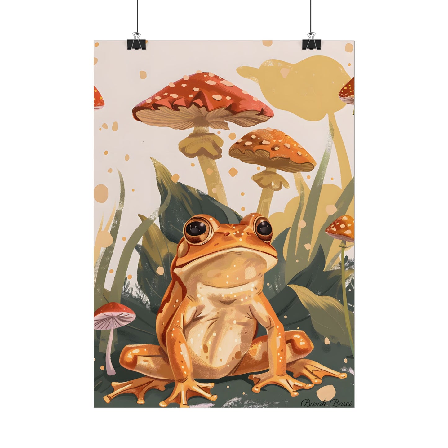 Retro Frog's Smile: Colorful Mushroom Illustration - Poster