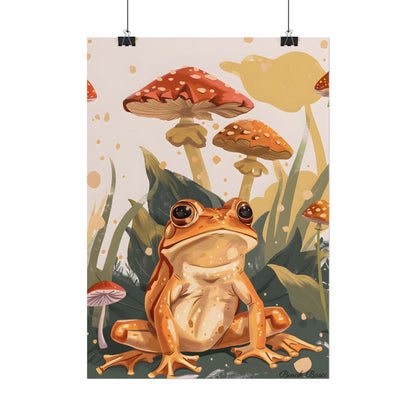 Retro Frog's Smile: Colorful Mushroom Illustration - Poster
