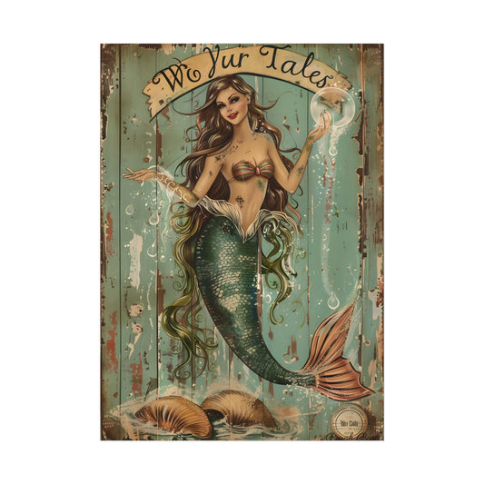 Vintage Mermaid Soap Bubble Dream: Whimsical Artwork - Poster