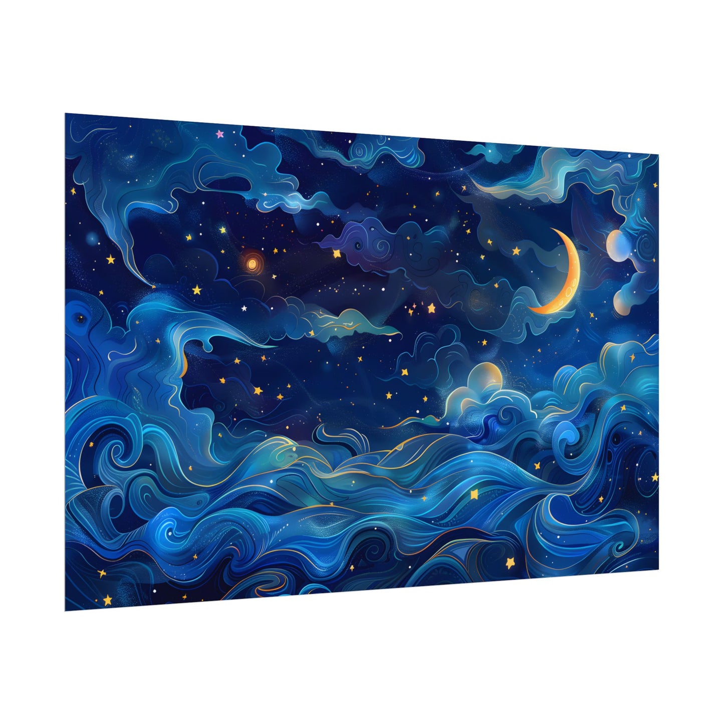 Whimsical Dreamy Night Sky: Stars, Moon, and Shooting Star - Poster