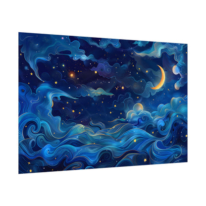 Whimsical Dreamy Night Sky: Stars, Moon, and Shooting Star - Poster