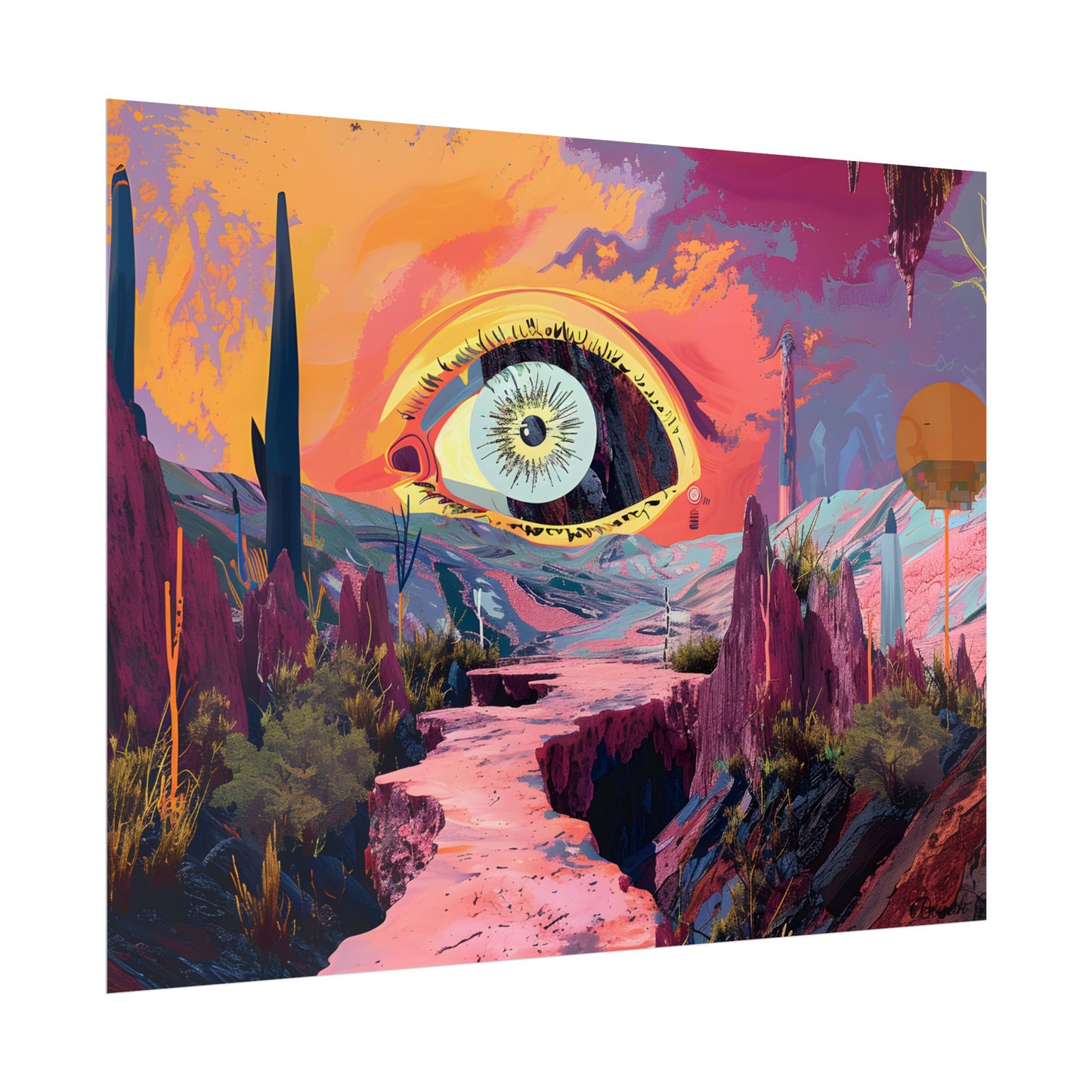 Surreal Eye: Vibrant Landscape Digital Art - Poster