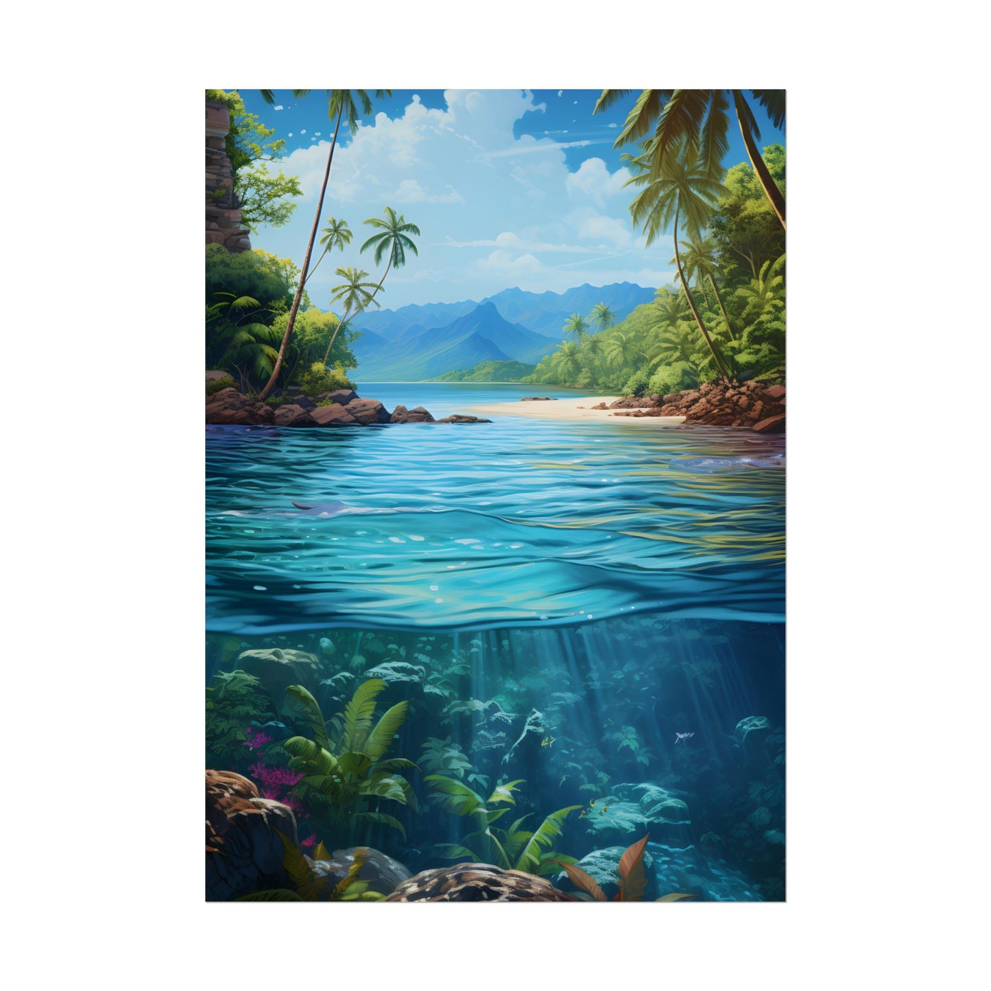 Tropical Island Oasis: Tranquil Tropical Landscape Art - Poster