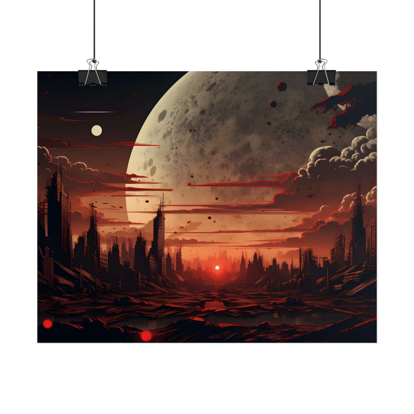 Landscape at Night: Burning Cyberpunk Neon Lights - Poster