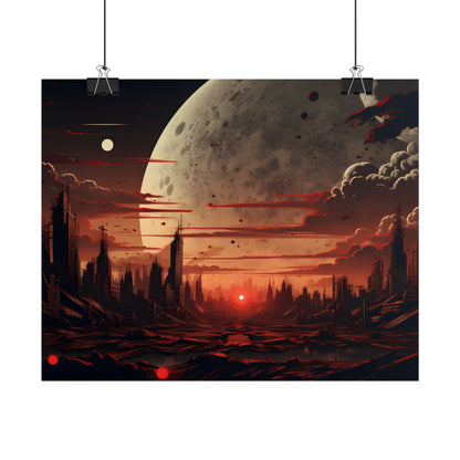 Landscape at Night: Burning Cyberpunk Neon Lights - Poster