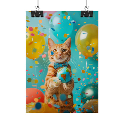 Charming Whiskers: Cat in Bow Tie with Mini Flag - Poster