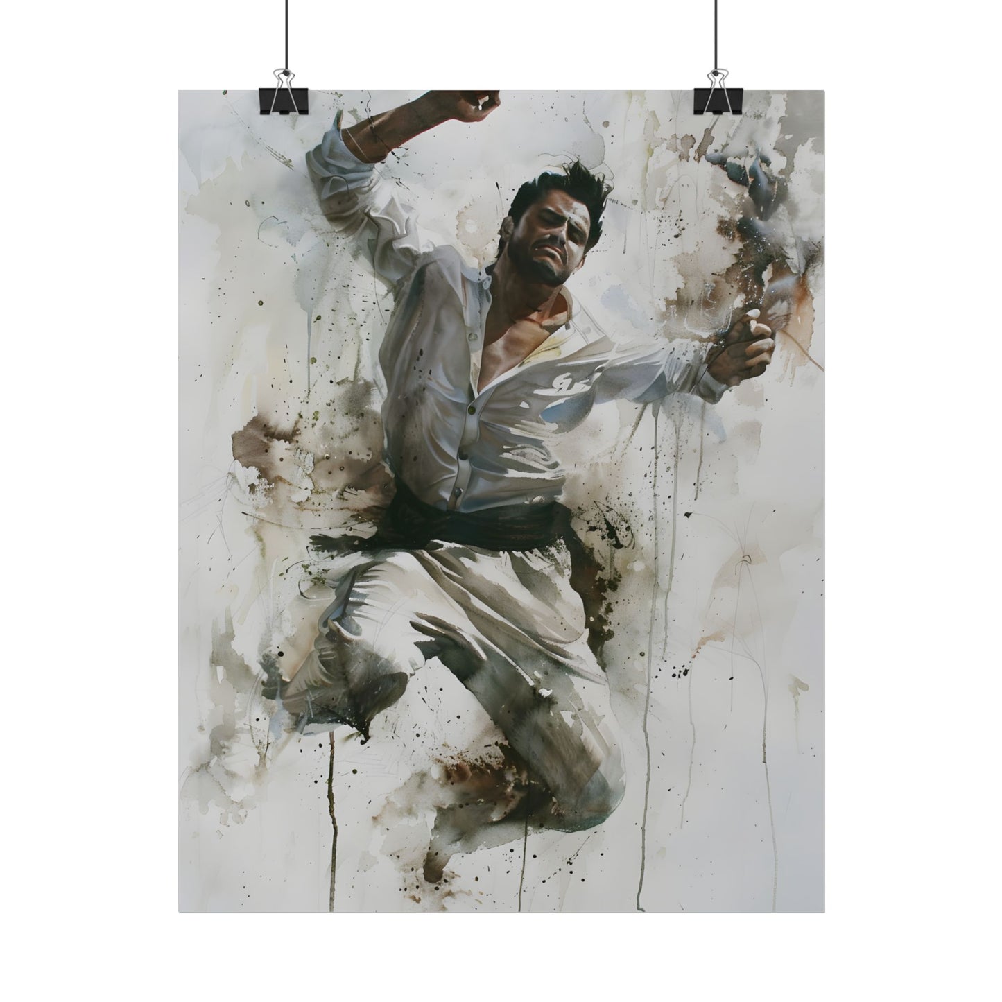 Watercolor Artwork: Man Dancing in Dynamic Movement - Poster