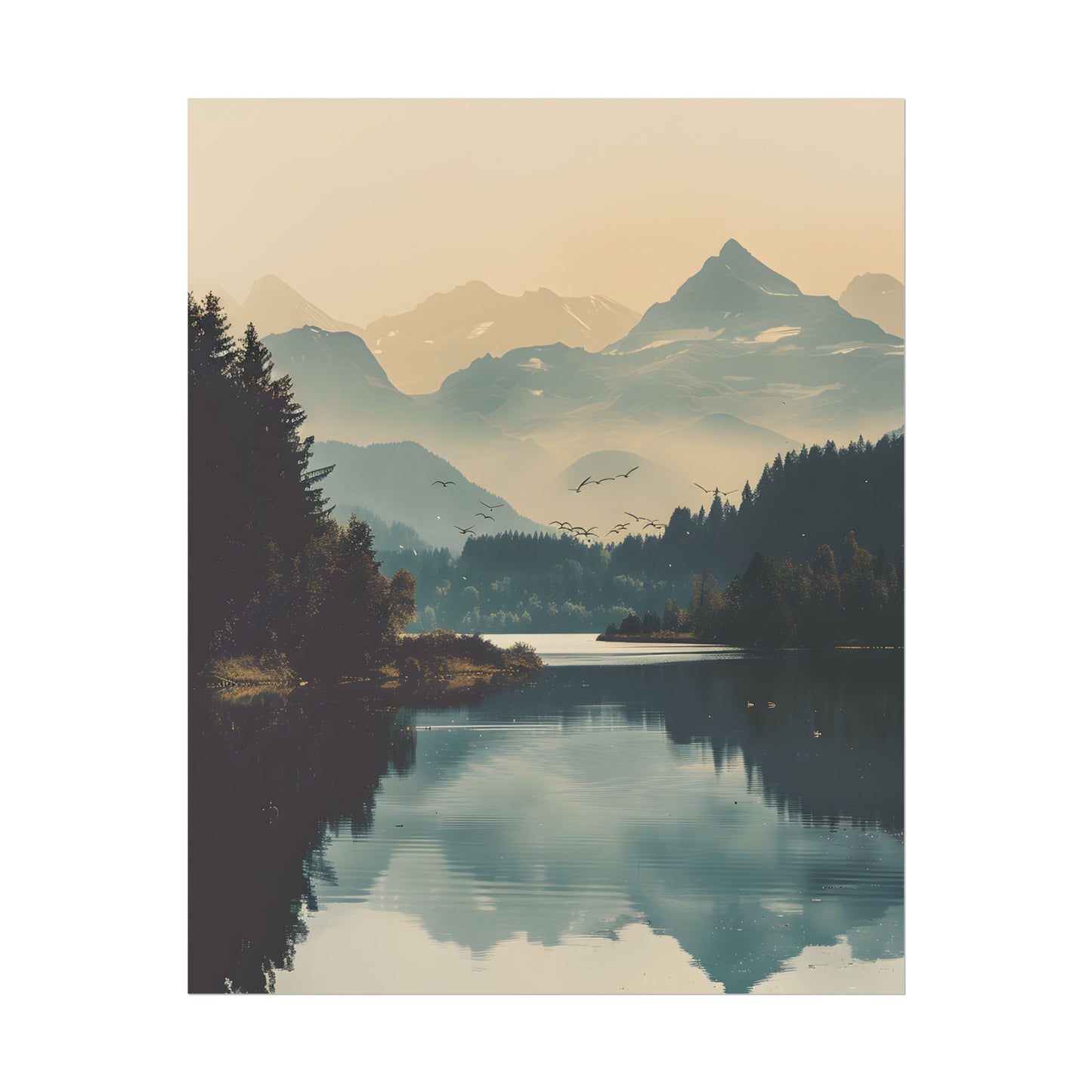 Serene Mountain Lake Aerial: Birds Eye View Artwork - Poster