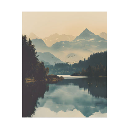 Serene Mountain Lake Aerial: Birds Eye View Artwork - Poster