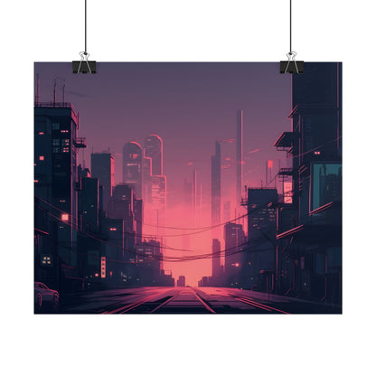Cyberpunk Nighttime Cityscape: Melancholic Mood - Poster