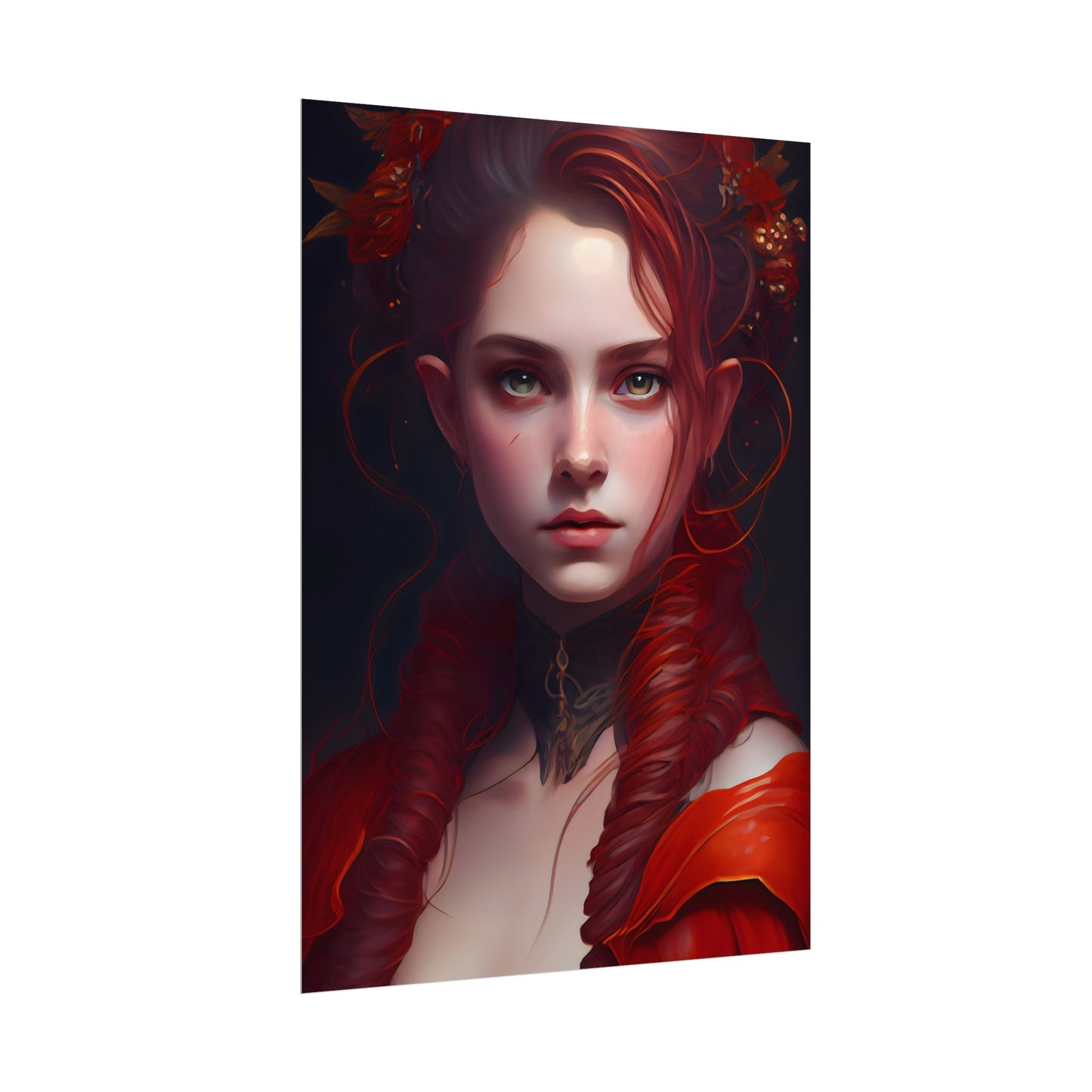 Redhead Portrait: Vibrant Dress Artwork - Poster