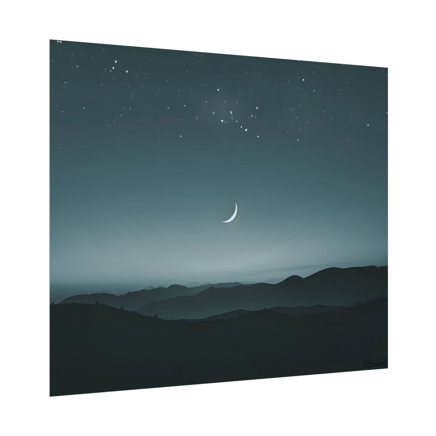 Minimalist Night Scene: Blue-Gray Sky Digital Art - Poster
