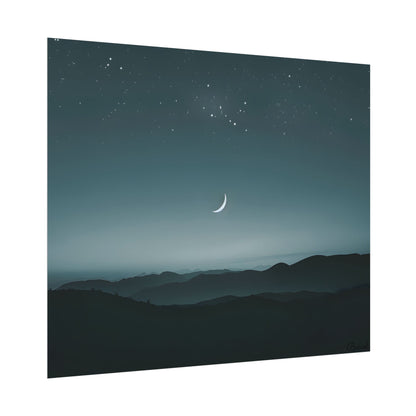 Minimalist Night Scene: Blue-Gray Sky Digital Art - Poster