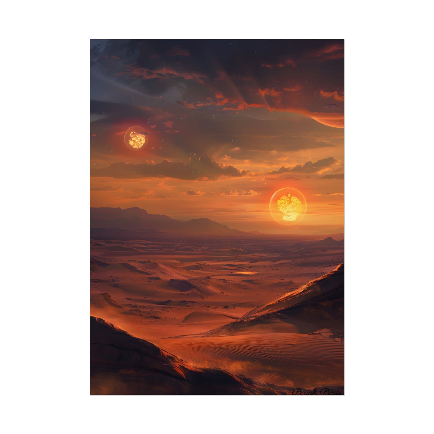Peaceful Tatooine Sunset: Barren Desert Landscape - Poster