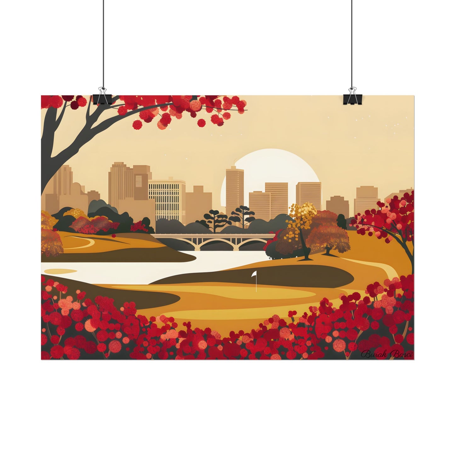 Retro Golf Illustration: Classic Course Scene - Poster