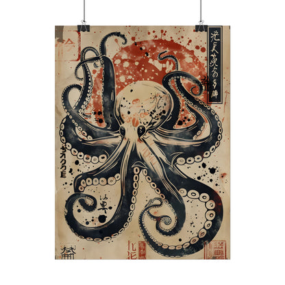 Stylized Octopus: Vibrant Japanese Ukiyo-E Artwork - Poster