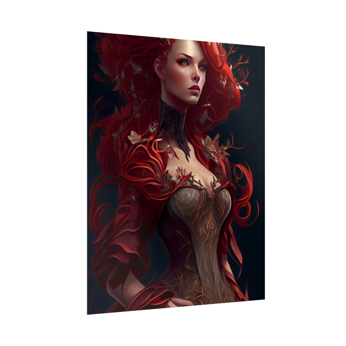 Red Hair Portrait: Elegant Female in Black Dress - Poster