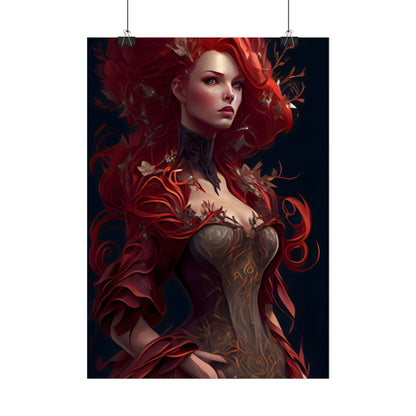 Red Hair Portrait: Elegant Female in Black Dress - Poster