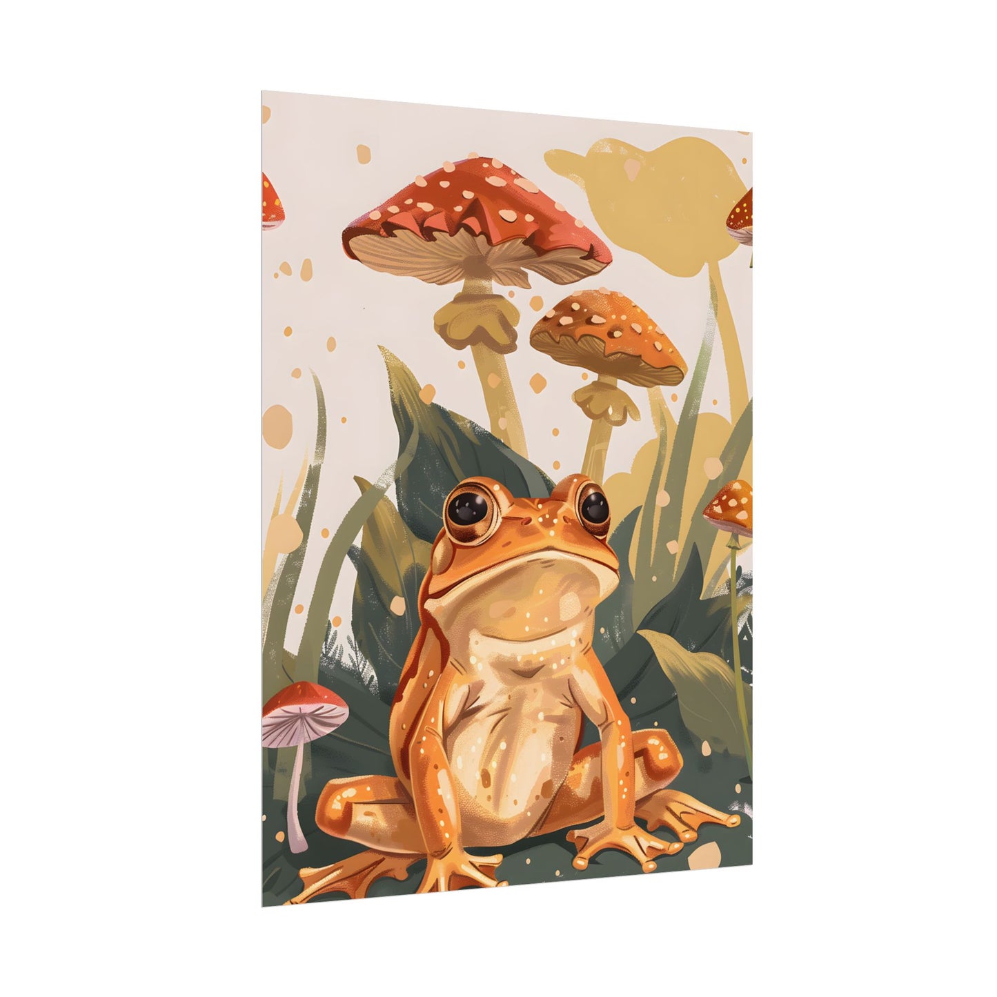 Retro Frog's Smile: Colorful Mushroom Illustration - Poster