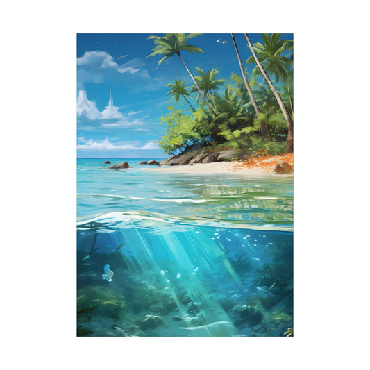 Tropical Island Paradise: Serene Hut and Beach Scene - Poster