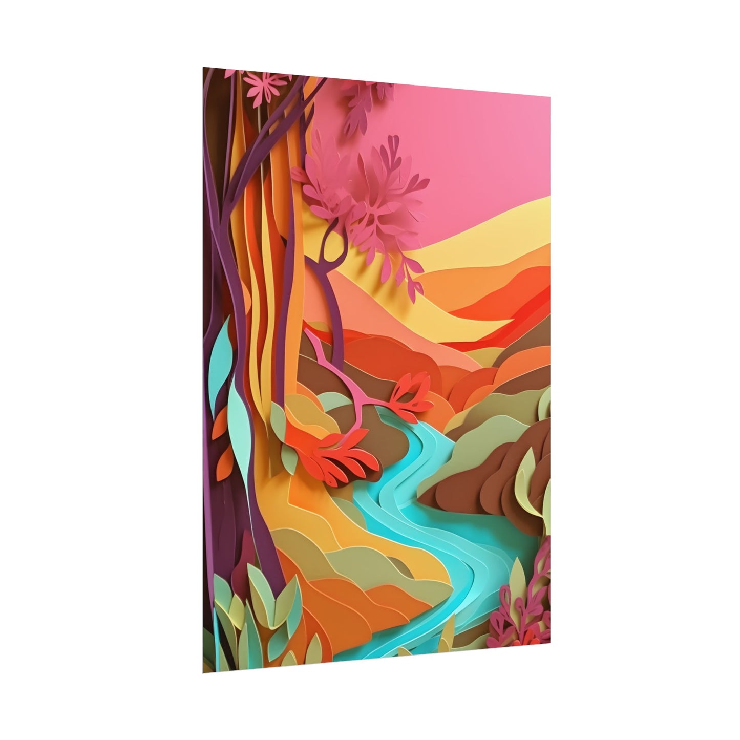Vibrant Paper Quilled Canyon: Eye-Catching Landscape Art - Poster