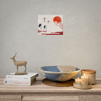 Serene Landscape with Cranes: Amidst Nature's Tranquility - Poster