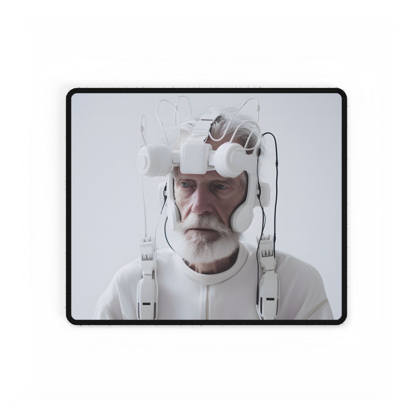 Elderly Man in Advanced Tech: Sci-Fi Headset Art - Desk Mat