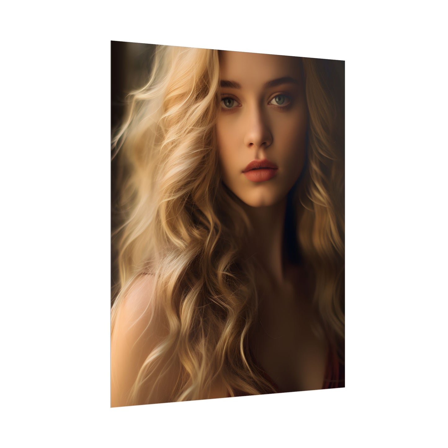 Modern Beauty: Young Blonde Woman in a Short-Sleeved Dress - Poster