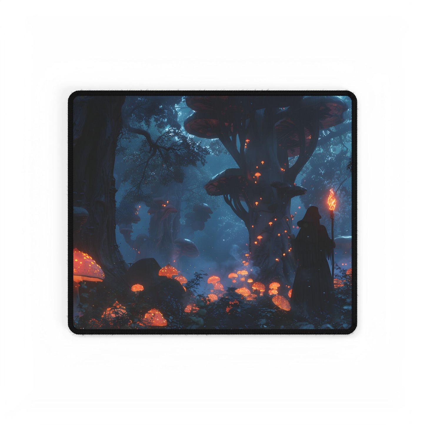 Mystical Forest Encounter: Vibrant Witch Artwork - Desk Mat