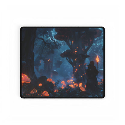 Mystical Forest Encounter: Vibrant Witch Artwork - Desk Mat