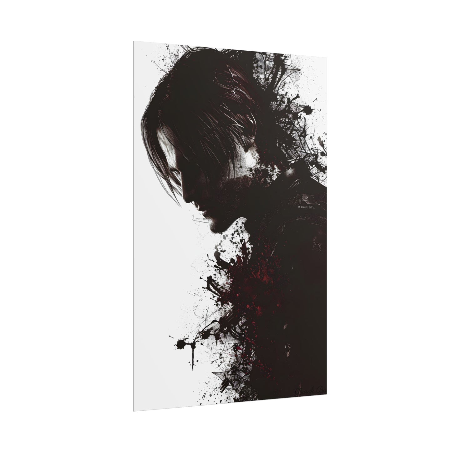 Emerging from Darkness: Blood-Splattered Figure Digital Art - Poster